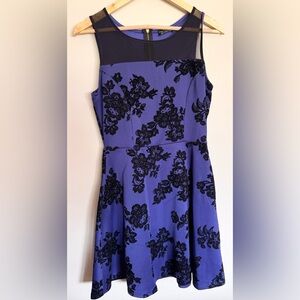 Papermoon Stitch Fix Blue Floral Fit & Flare Dress Mesh Yoke Sleeveless Med